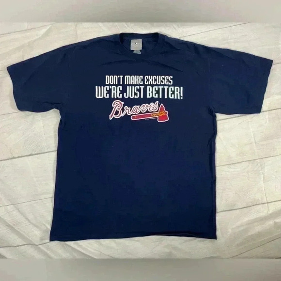 Genuine Merchandise Atlanta Braves Men’s L Navy Blue Crewneck T-Shirt BASEBALL - Picture 11 of 13